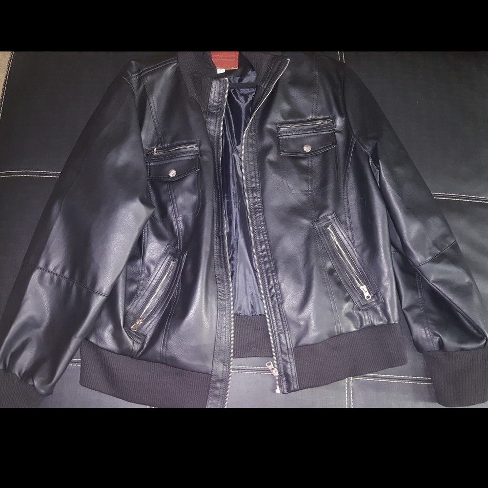 Black Leather Jacket with linen